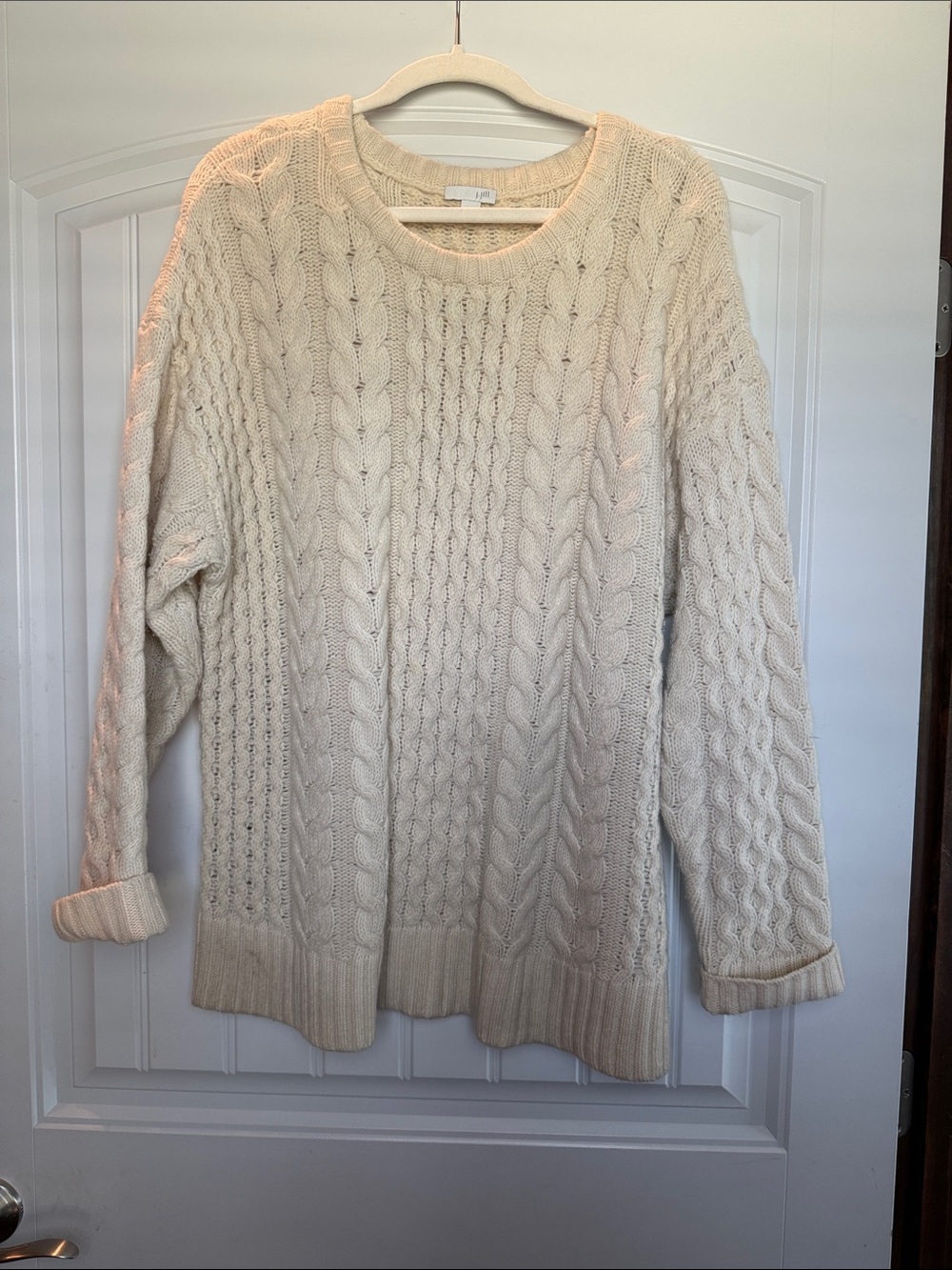 J. Jill Cream Cable-Knit Crewneck Sweater